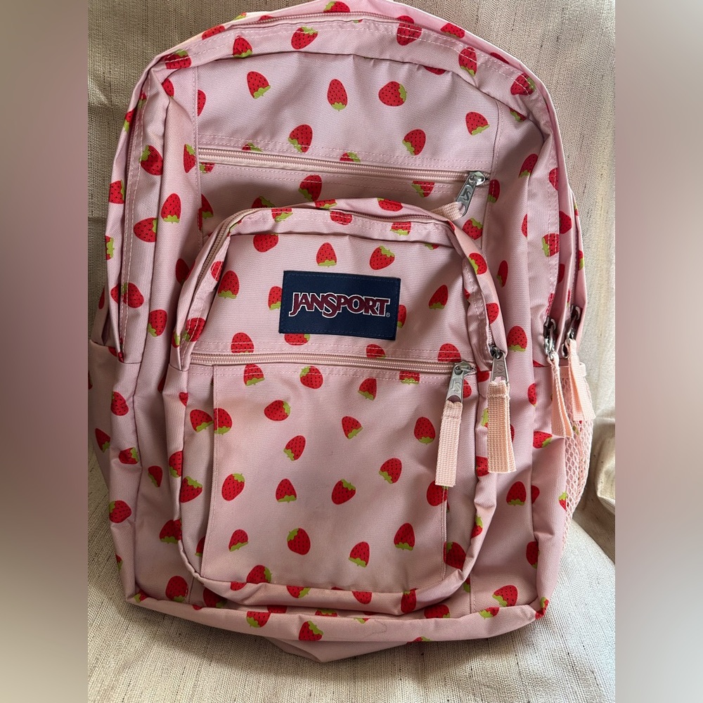 Jansport big student backpack pink w/ strawberries